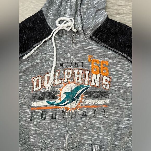 Miami Dolphins Jacket Grey Black Football Distressed Full Zip Jacket Women’s XXL - Picture 2 of 4